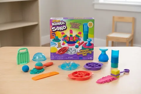 Kinetic Sand Ultimate Sandisfying Set (2 lb) case, tools, and sand shown in exact retailer packaging