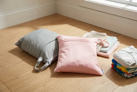 AlvaBaby Wet/Dry Bags two-pack in pastel prints, showing individual zippered waterproof pouches.
