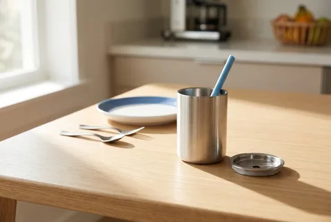 Avanchy 8 oz Stainless Steel Toddler Cup with Straw in honey blue