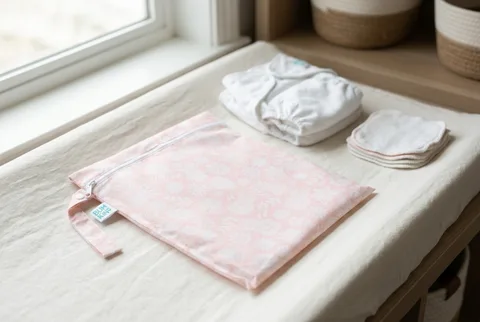 Bumkins Wet Bag in Lace print, showing the compact waterproof pouch with zipper closure.