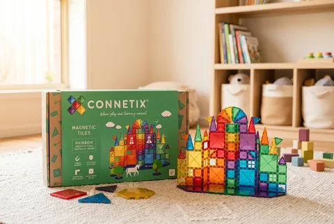 Connetix 100 Piece Set shown in a realistic product review scene