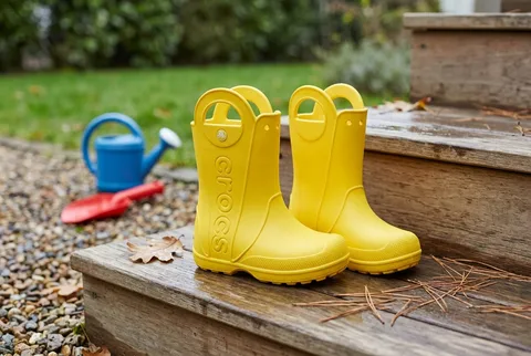 Lightweight kids rain boots with pull-on handles