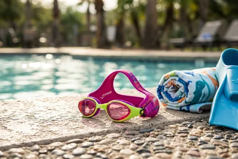 Kids swim goggles with a soft fabric-style strap to reduce hair pulling