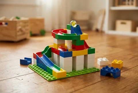 Hubelino Mini Building Box with track pieces and building blocks