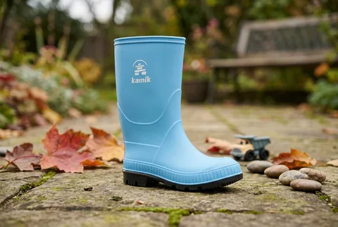 Simple green rubber kids rain boots for puddles