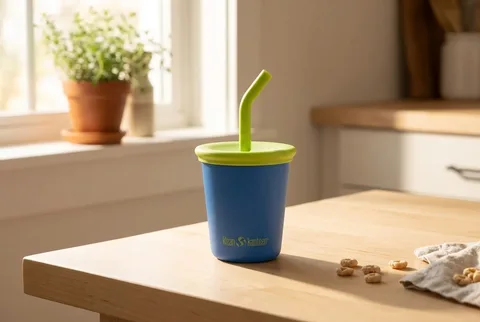 Klean Kanteen 10 oz Kid's Cup with Straw Lid in bright blue