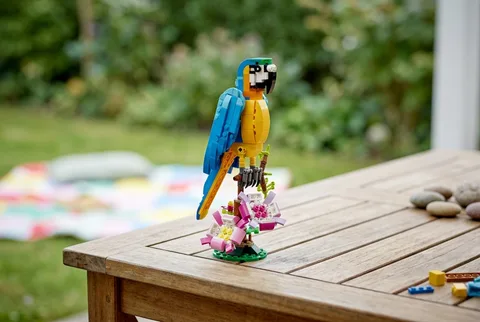 LEGO Creator 3-in-1 Exotic Parrot set 31136 assembled on its flower perch