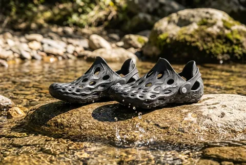 Clog-style kids water shoe with drainage openings and heel strap