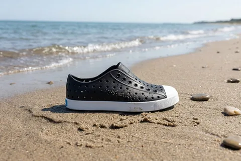 Perforated slip-on kids water shoe with a flexible rubber-like upper
