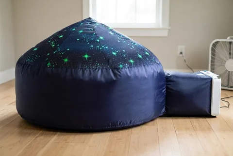 AirFort Original Inflatable Fort (Starry Night) inflated in a living room