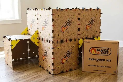 Make-A-Fort Explorer Kit cardboard panels assembled into a play tunnel