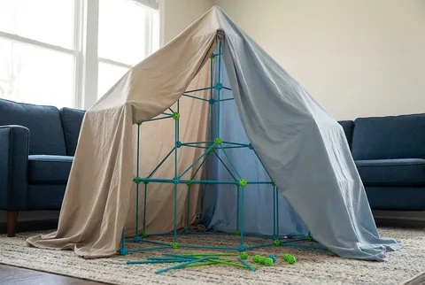 Obuby Fort Building Kit (120 Pieces) rods and connectors in a storage bag