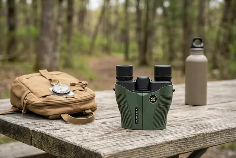 Vortex Vanquish 8x26 Binoculars product photo showing compact reverse-Porro body and focus wheel