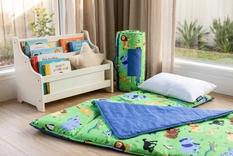 Wildkin Wild Animals nap mat in natural light