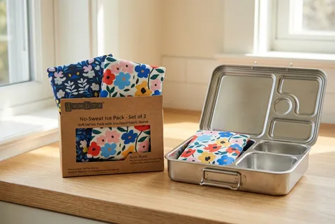 Yumbox No-Sweat Ice Packs floral duo shown in open packaging