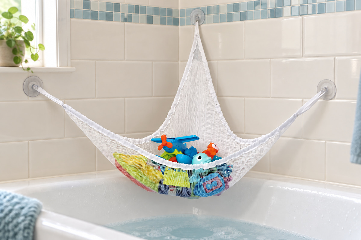 Prince Lionheart Bath Hammock draped across a tub corner