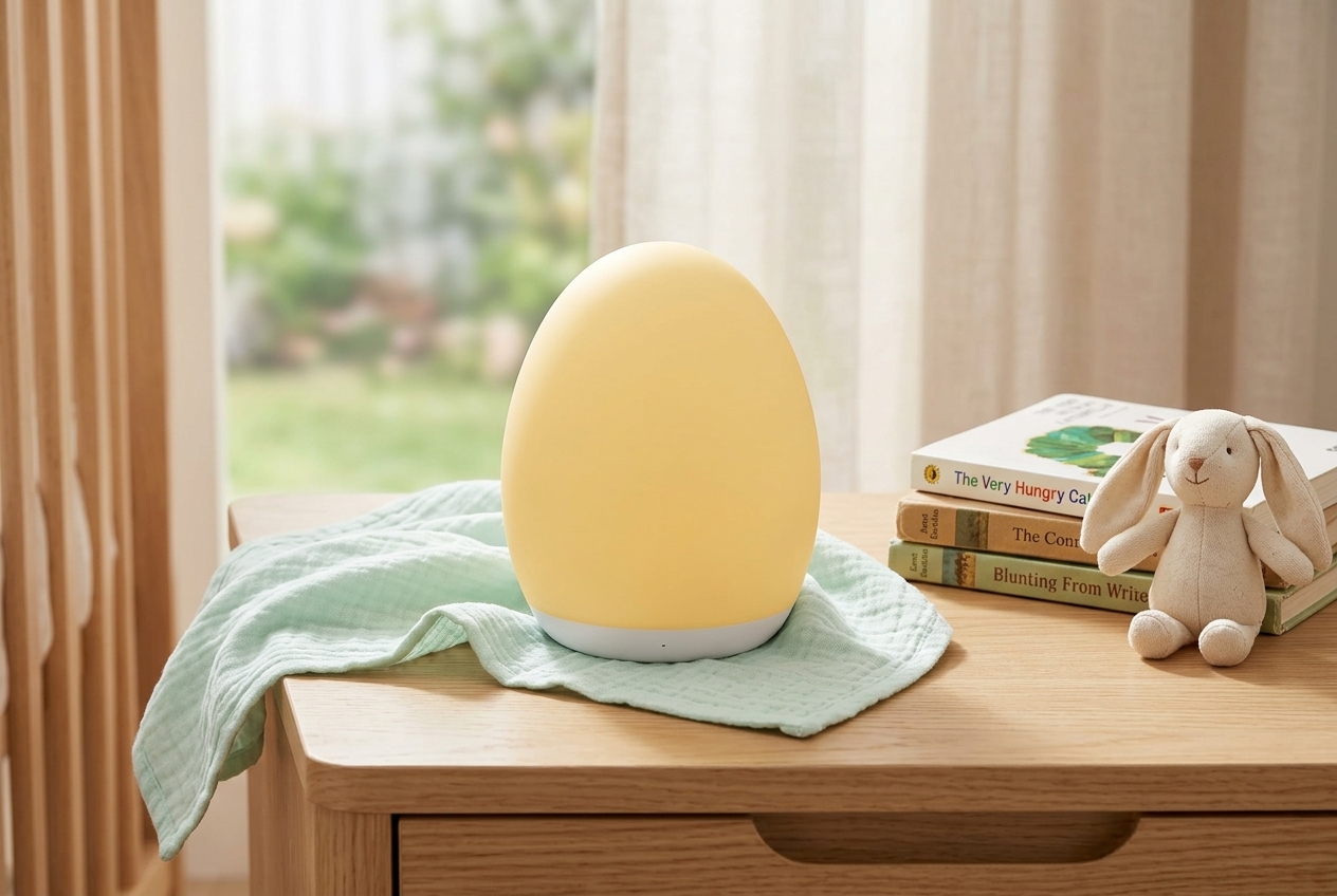 VAVA Baby Night Light glowing softly on a child bedroom dresser