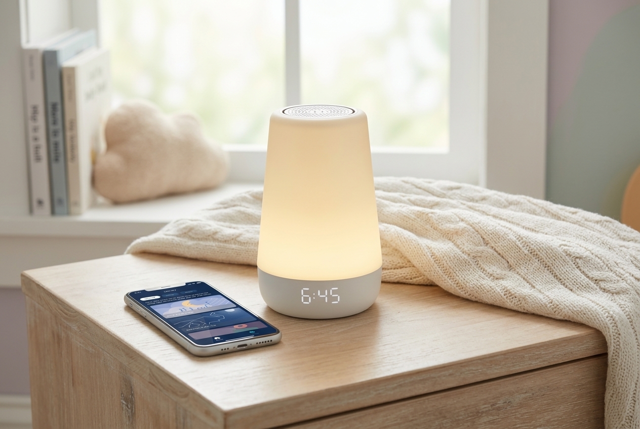 Hatch Rest 2nd Generation glowing on a child bedroom nightstand