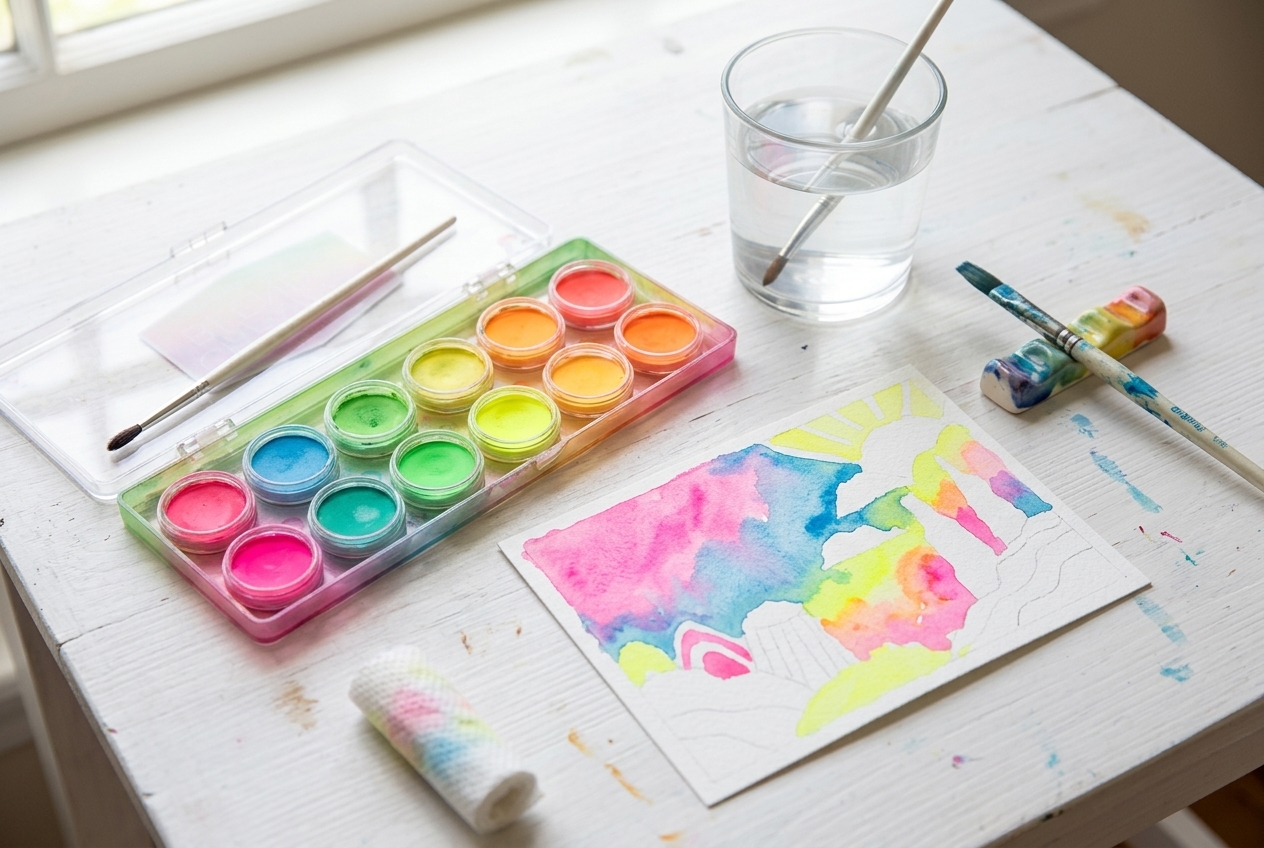 OOLY Chroma Blends Neon Watercolor Set tin with neon paint pans