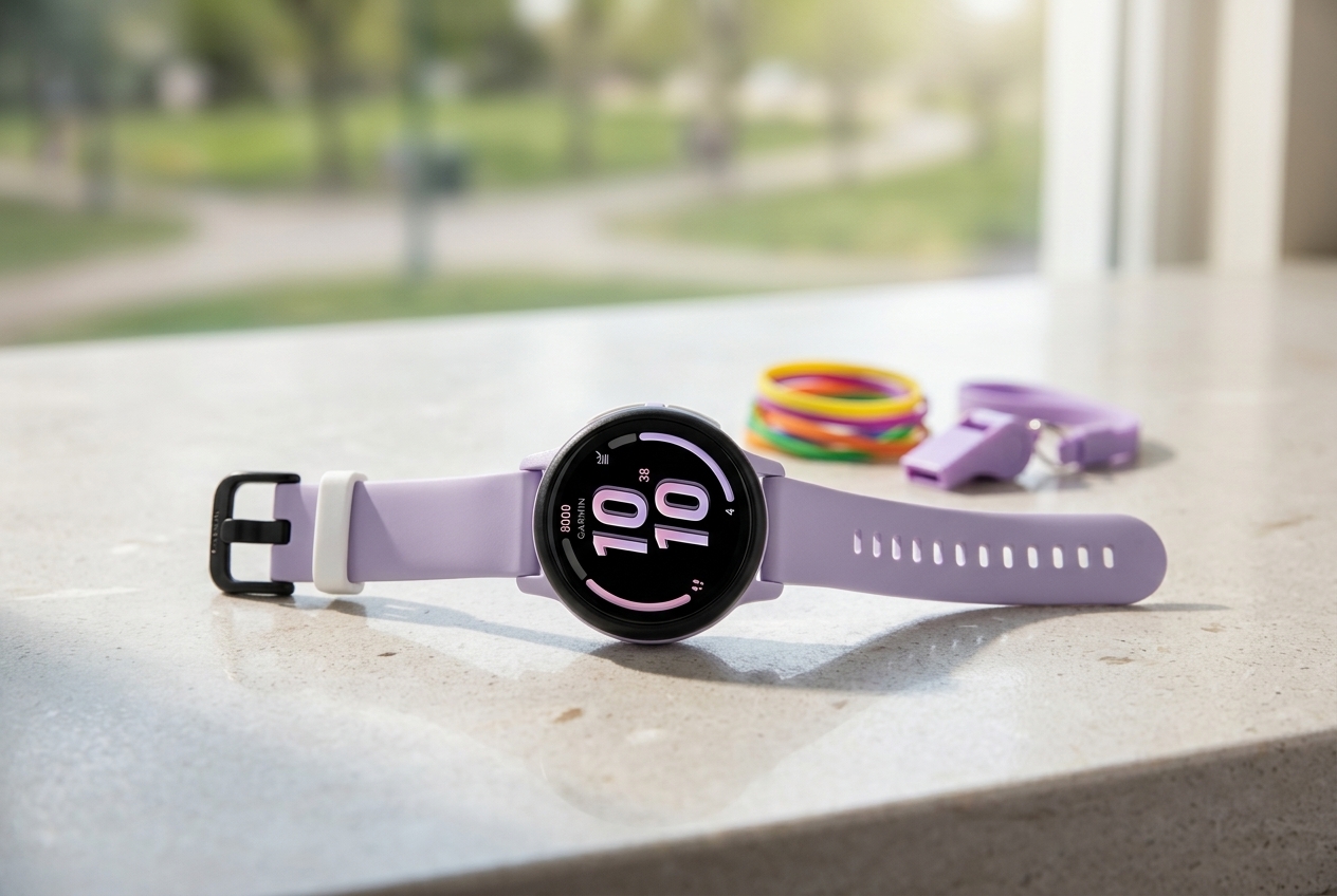 Garmin Bounce 2 Kids' Smartwatch in Light Purple on a plain background