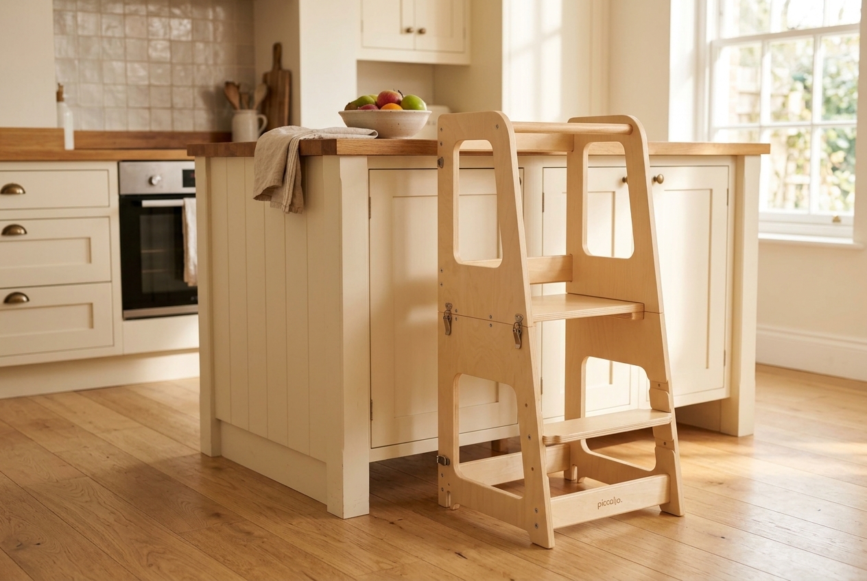 Piccalio Convertible Toddler Tower, Birch in exact product photography